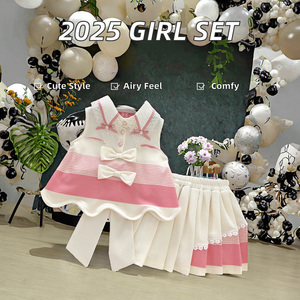 2025 nuova <span class=keywords><strong>collezione</strong></span> estiva da ragazza Casual alla moda in tinta unita abito da principessa con fiocco gonna a pieghe stile amore per i piccoli stranieri - Product Image 2