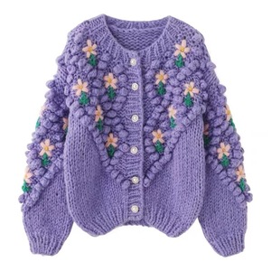 AYMT & Girl hiver main <span class=keywords><strong>Crochet</strong></span> tricots avec motif femme O cou à manches longues tricot <span class=keywords><strong>Cardigan</strong></span> pull brodé pull - Product Image 2