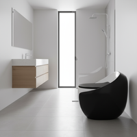 WC monobloc en céramique de Chaozhou, à poser au sol, noir et blanc, forme d'œuf, fait à la main, avec chasse d'eau super siphonique, pour salle de bain