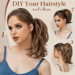 Nuevo Diseño de Pinza de Pelo Sintética con Clip, <span class=keywords><strong>Postizo</strong></span> de <span class=keywords><strong>Moño</strong></span> Despeinado, Cola de Caballo Recta, Extensiones de Cabello Cortas con Metal Flexible - Product Image 2
