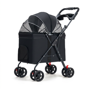 Classic Black Pet Stroller With 4 Wheels Breathable Mesh Foldable For <b>Dogs</b> - Product Image 1