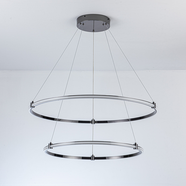 Contemporary Double Ring Crystal Aluminum Pendant Chandelier LED Hanging Light Warm White Middle for Living Room Home Decor