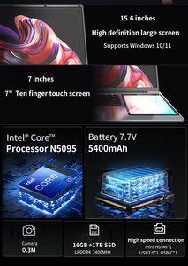Trong kho 15.6 "+ 7" Màn hình cảm ứng kép máy tính xách tay Windows 10/11 máy tính xách tay 15.6 inch hiển thị chính + 7 inch thứ cấp Màn hình cảm ứng - Product Image 3