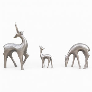 Etechan Ensemble de sculptures en métal en acier inoxydable représentant une famille de cerfs, décoration artistique pour jardin et parc extérieur - Product Image 2