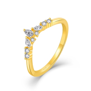Elegante Tiara en Forma de V, Anillos de Plata 925 Chapados en Oro para Niñas <span class=keywords><strong>con</strong></span> Piedras de Circonita Cúbica en Forma de Pera y Marquesa - Product Image 1