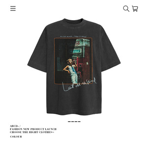 Camiseta de Manga Corta de Algodón Puro Lavado con Estampado de Personajes, Estilo Desgastado, para <span class=keywords><strong>Hombre</strong></span> y Mujer, Marca de Moda, Ropa Holgada, Venta al por Mayor Transfronteriza - Product Image 2
