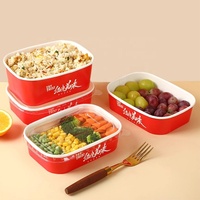 Contenants en papier kraft biodégradable personnalisés, imprimés, rectangulaires, pour salades, en-cas, plats à emporter, avec couvercle, 500 ml, 750 ml, 880 ml