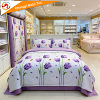 Kain Mikrofiber Polyester 100% Disikat, Cetak Pabrik Cina, Desain Bunga Besar, Grosir untuk Sprei