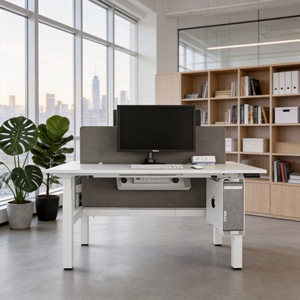 โต๊ะทำงานปรับระดับความสูงได้ NATE สำหรับสองคน โต๊ะยืนไฟฟ้าสี่มอเตอร์ พร้อมขาปรับระดับได้ สำหรับใช้ในบ้านหรือสำนักงาน - Product Image 1