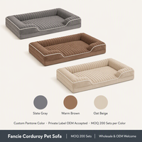 Canapé-lit pour grand chien en velours côtelé à poils coupés, dossier en forme de L, surface plate, support en mousse haute densité, 3 couleurs, OEM
