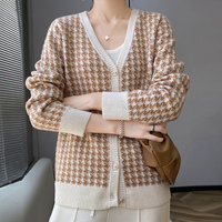 Damen Winter Stilvoller Vintage Lässiger Bequemer Warmer Weicher Knitterfreier Einfarbiger Gestrickter 100% Wolle V-Ausschnitt Vollständiger Cardigan