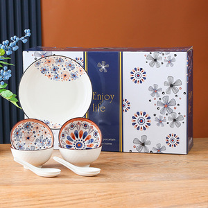 Wholesale Eco-Friendly Custom Logo Printed Ceramic <b>Dinnerware</b> <b>Sets</b> with Gift Box Bowl Spoon Plate - Product Image 3