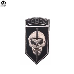 Adesivo de armas tático para caça de zumbis, adesivo tático de forças especiais (gancho/loop), camiseta de braços, espada de caveira para suéter