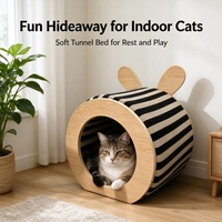 USMILEPET Tunnel pour chat en bois avec griffoir en sisal, maison pour chat en placage de bois multicouche, tunnel cachette pour chat d'intérieur