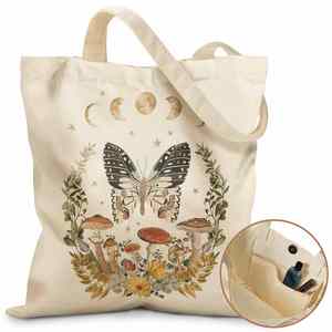 Sac à main esthétique pour femmes, léger, pliable, grande capacité, impression de logo, sac de shopping, sac de voyage en toile de coton - Product Image 6