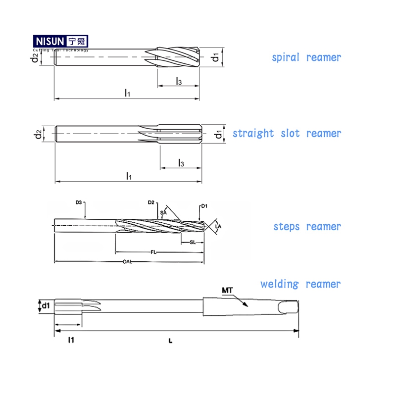 Customized carbide hss reamer spiral straight groove step welding
