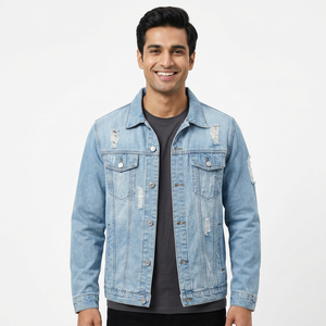 Chaqueta Vaquera de Hombre de Primera Calidad, Último Modelo, Elegante, Transpirable, Resistente al Viento, con Cuello Alto, Diseño Personalizado, Estilo Desgastado, Detalle Frontal - Product Image 1