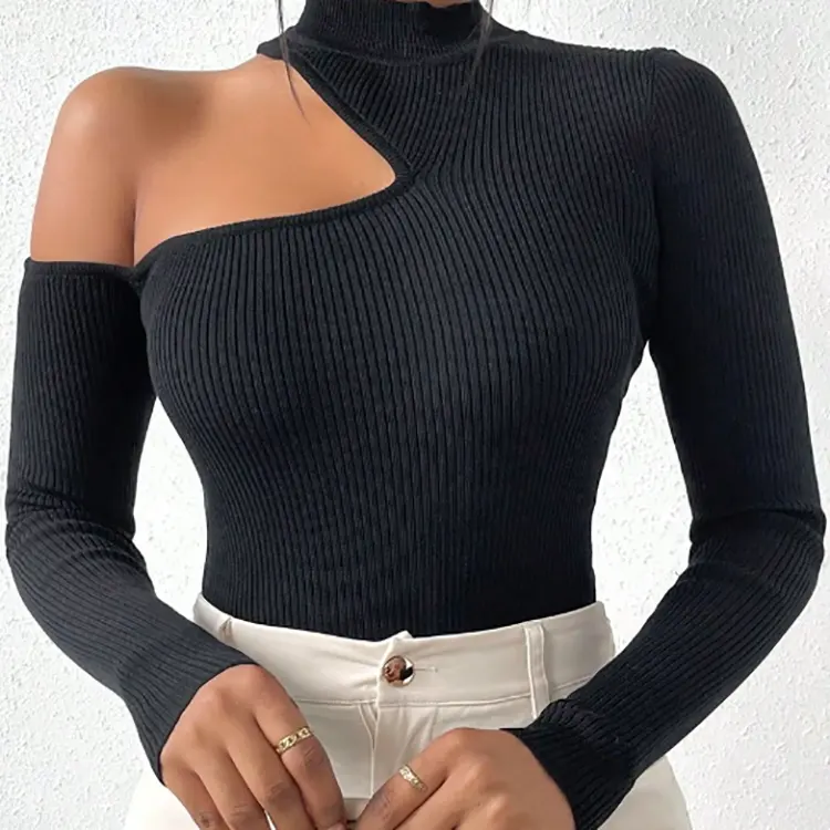 Hot Selling Trending Women'S Long Sleeve Half Turtleneck Off-The-Shoulder Camisole Blouse