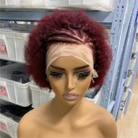 Perruque Bréslienne 13x4 Afro Crépue Bouclée Pixie Cut Lace Frontale Complète Tressée Bohème 99J Pré-Épilée Transparente pour Bébé