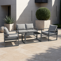 Ensemble de canapés d'extérieur modernes en aluminium 4 places avec table basse en verre pour appartement et parc
