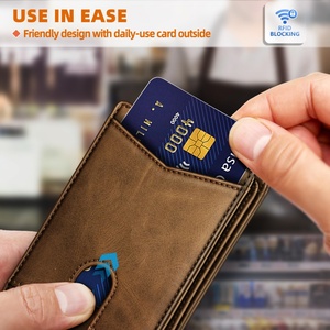 Boshiho Customized Slim Leather Card <b>Holder</b> Minimalist Bifold Design RFID Blocking Front Pocket <b>ID</b> Window Slot for Credit Cards - Product Image 6