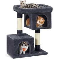 Arbre à chat compact avec deux niches indépendantes, plateforme supérieure surdimensionnée et deux poteaux en sisal pour petits espaces domestiques
