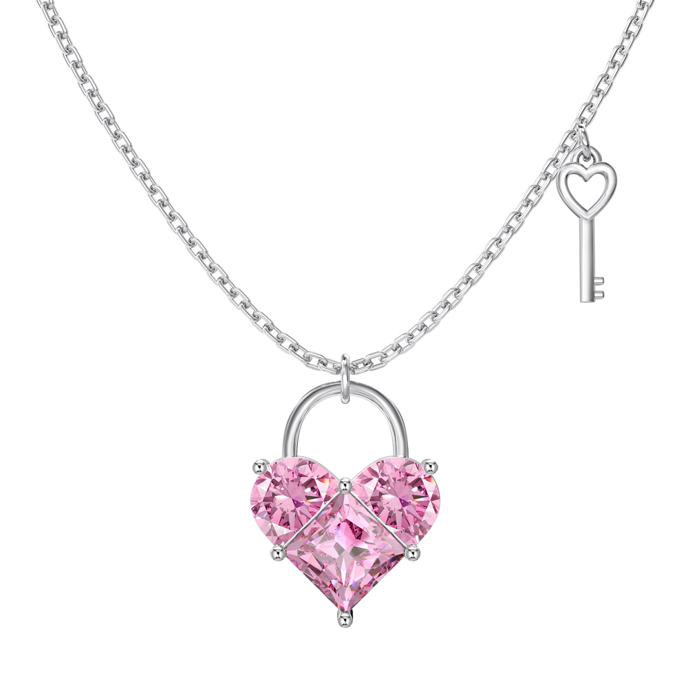 Dylam Cute New Design Women Dress up Jewelry S925 Silver Chain Pink 2ct 5A  Cubic Zirconia Heart Key Pendant Necklaces Jewellery| Alibaba.com