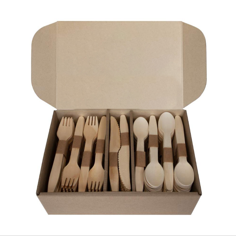 Biodegradable disposable wooden bulk birch wood spoon / forks / knives cutlery set