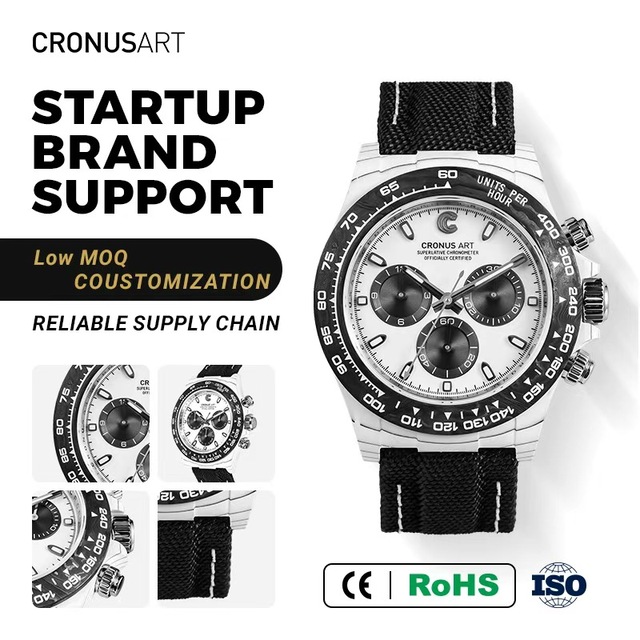 2025 Luxury Men's Mechanical Watch - Custom CRONUSART Movement Carbon Fiber  Glass Case Canvas Strap Clip Clasp Watch