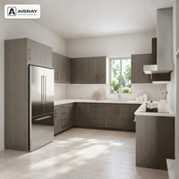 Meuble de cuisine de luxe avec portes en chêne blanc, aménagement en U moderne, dimensions personnalisées, rangement par tiroirs et boîtes de rangement en MDF