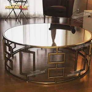 Modern round stainless steel frame hotel furniture used tea glass coffee tables