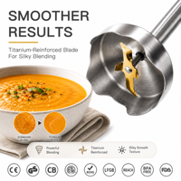 Mixeur plongeant 4-en-1 avec fouet, hachoir et tasse doseuse, mixeur électrique pour smoothies, aliments pour bébés, soupes