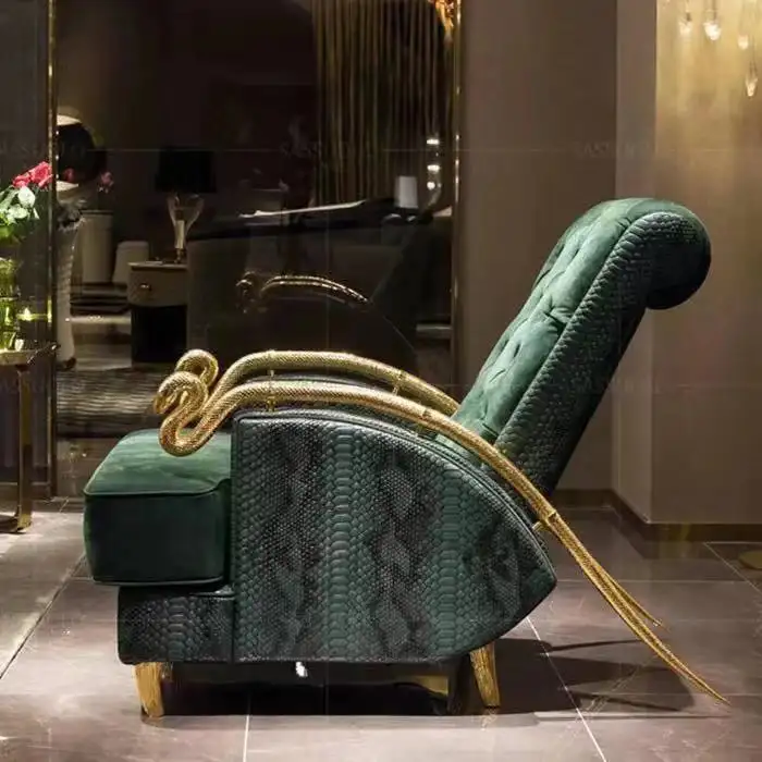 Роскошный итальянский диван-стул из змеиной кожи и ткани для домашней мебели, стул