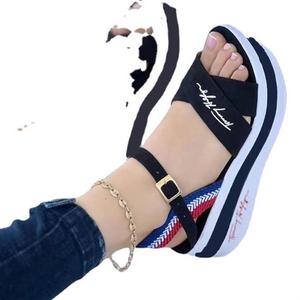 Sandales décontractées polyvalentes pour femmes à talon compensé plat, grande taille, été 2024, en tissu, à bout ouvert, pour l'extérieur - Product Image 5