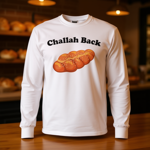 T-shirt a maniche lunghe con stampa saggistica sul pane ebraico Challah, umoristica e sardonica - Product Image 3
