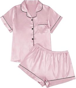 Ensemble en satin de soie pour femme Quiet Girl, haut boutonné et pantalon, vêtements de détente légers pour l'été - Product Image 1