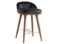 Tabouret de bar moderne du milieu du siècle en cuir PU avec pieds en bois de noyer et repose-pieds en laiton pour restaurants et hôtels