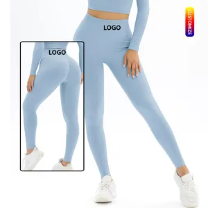 Supplier Custom Seamless Knit Solid Color Yoga Pants High Waist Tight Exercise Running Fitness Wear For Women