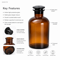Flacon de Réactif en Verre Ambré avec Bouchon en Verre Meulé 30ml 60ml 100ml 125ml 150ml 200ml 250ml 300ml 500ml Petit Calibre Laboratoire