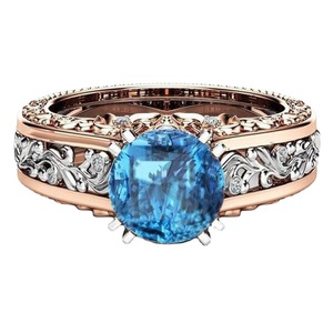 Bague en diamant en or rose 14 carats bicolore, taille brillant ronde, couleur champagne, bijoux de fiançailles - Product Image 5