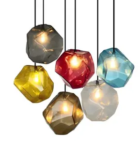 High Quality Colorful Shaped Stone Ice Cube Glass Chandelier E27 Nordic Lamp