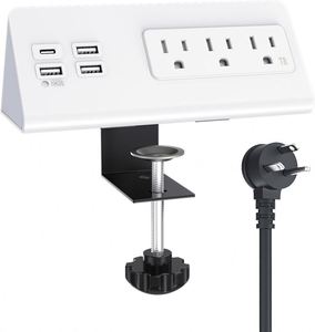 4 puertos USB, tiras de alimentación de montaje de abrazadera de borde de escritorio con 3 salidas de CA, Protector contra sobretensiones de mesa, enchufe de pared de EE. UU. para uso en oficina y Hotel - Product Image 1