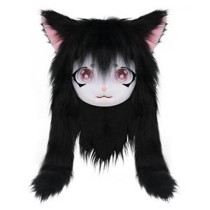 Traje de piel de invierno 2026 con capucha de cabeza de bestia estilo Kigurumi, peluche de <span class=keywords><strong>cosplay</strong></span> con orejas de gato, lindo y peludo, para Comic Con - Product Image 4