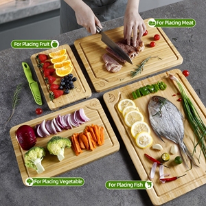 4 pcs bambu tábuas de corte conjunto com suporte cozinha tábua de cortar com suco sulco carne legumes frutas servindo bandeja - Product Image 3