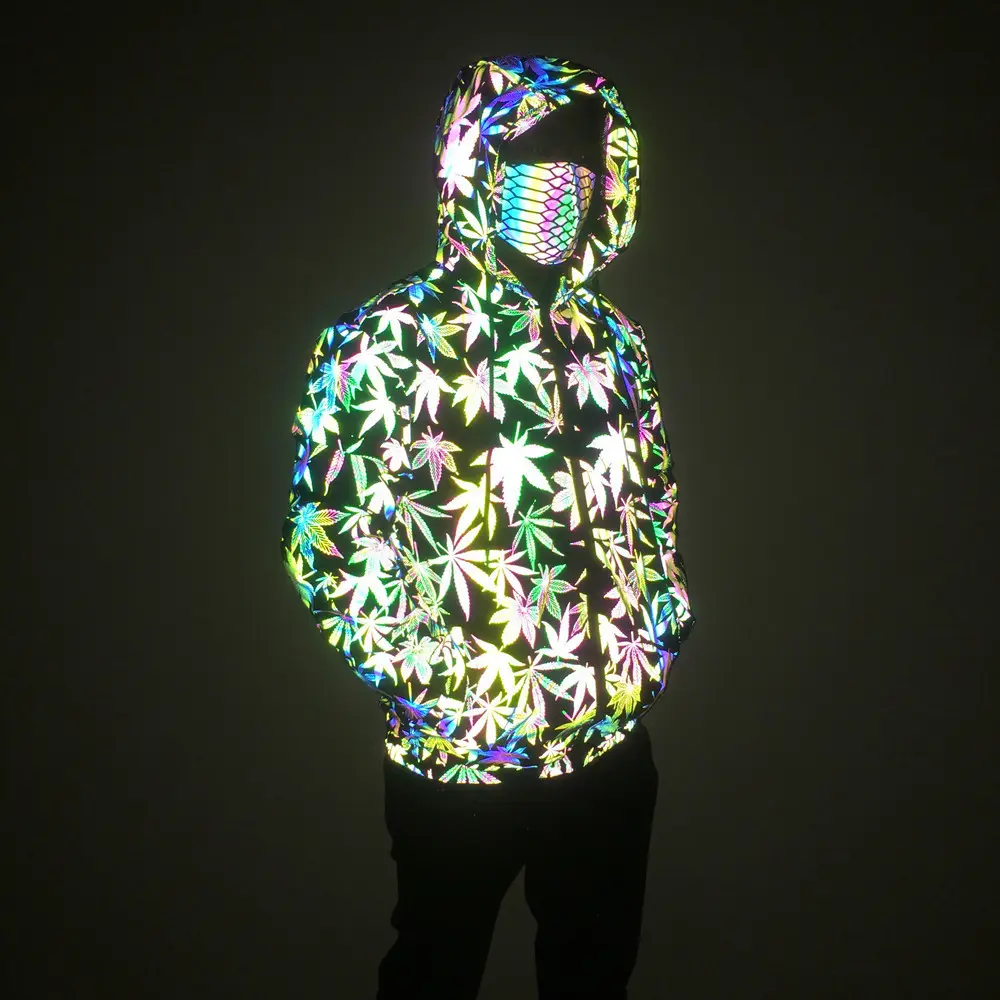 Amazon 2022 manteaux feuilles brillantes veste Laser pour hommes Top lâche fermeture éclair pull à capuche 3m veste Oem réfléchissante pour hommes