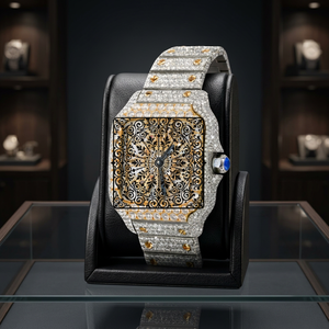 Luxury Unisex Quartz Watch Case Diamond Encrusted Natural Band Analog Dial Sapphire Crystal 46mm Citizen Movement Limited - Product Image 2