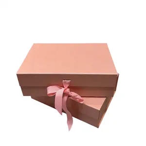 थोक कस्टम गुलाबी लक्जरी कुंवारी बाल विस्तार पैकेजिंग बॉक्स विरिख रिबन बंद