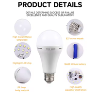 Ampoule LED rechargeable 6500K SMD2835 9W E27 B22 AC110-265V pour usage résidentiel