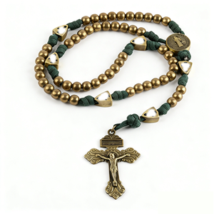Collana Personalizzata con Perline <span class=keywords><strong>in</strong></span> Legno da 10MM, Rosario Cattolico di San Benedetto con Crocifisso e Croce - Product Image 2