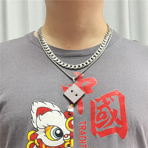 Stainless Steel Geometric Pendant <b>Necklace</b> <b>For</b> <b>Men</b> Retro Punk Style Insert Design 12039 - Product Image 3